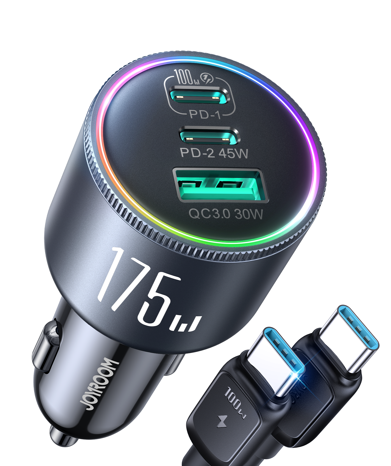 JOYROOM JR-CCN07 Chargeur Voiture 3 Ports 175W avec Câble C2C