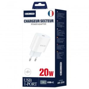 Chargeur secteur USB-C 20W (compatible, entrée de gamme) - JELLICO AK200