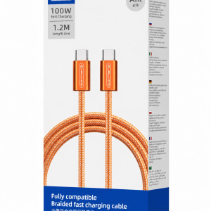 Cable Usb-C vers Usb-c/Type C (100W) 1.2 mètre JELLICO SX5 orange